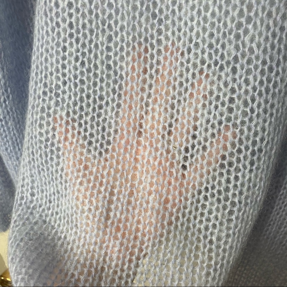 Eileen Fisher lilac periwinkle kid mohair open knit cowl sweater L - Picture 8 of 10